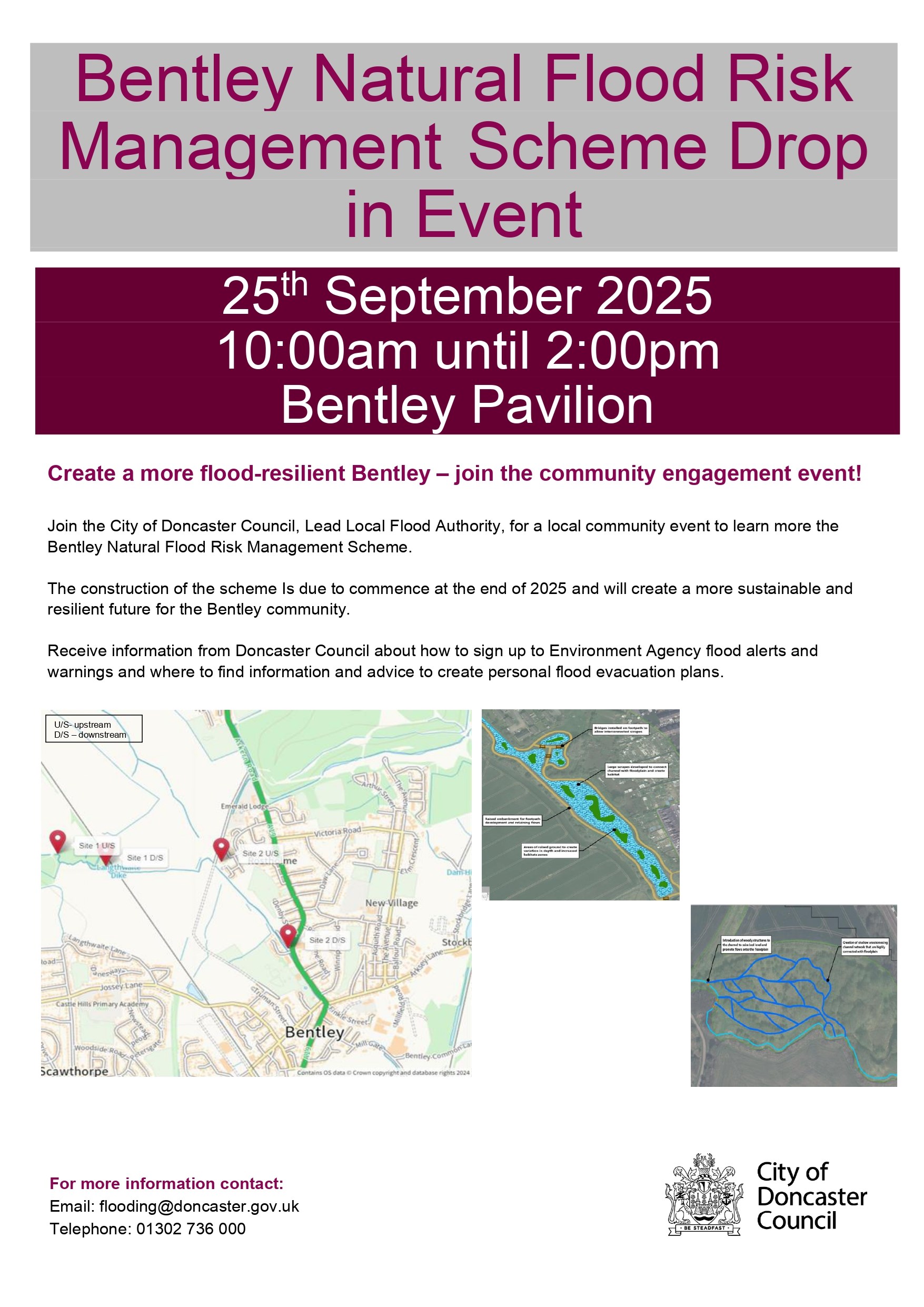 Leaflet outlining the details of the flood management scheme and the details of the drop-in event 